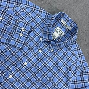LL Bean Shirt Mens MT Medium Tall Blue Check Slim Fit Kennebunk Sport Button Up
